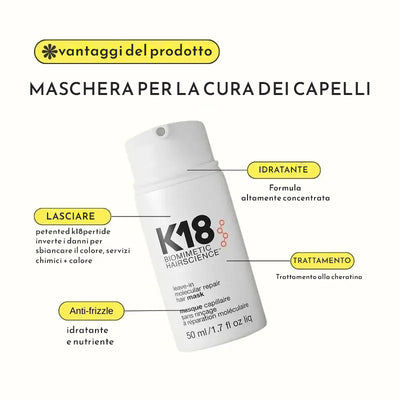 Maschera Riparatrice Molecolare Leave-In K18 – Trattamento Intensivo alla Cheratina per Capelli e Cuoio Capelluto | Ripara, Ammorbidisce e Rinnova Capelli Danneggiati (1/5 Pezzi)