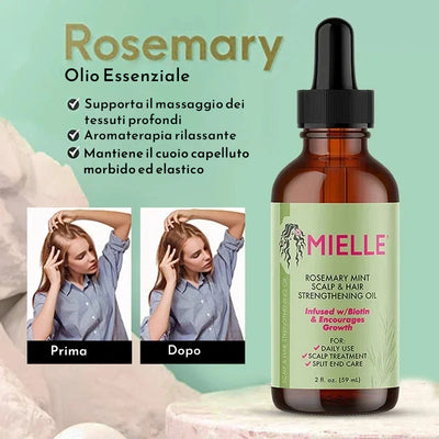 Olio Rinforzante per Capelli Mielle Original al Rosmarino e Menta - Nutre e Rafforza il Cuoio Capelluto, Ripara le Doppie Punte, Adatto a Tutti i Tipi di Capelli